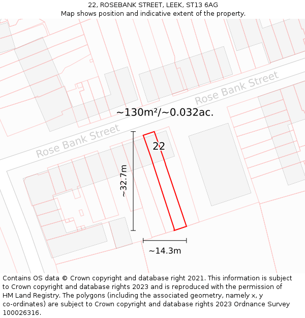22, ROSEBANK STREET, LEEK, ST13 6AG: Plot and title map