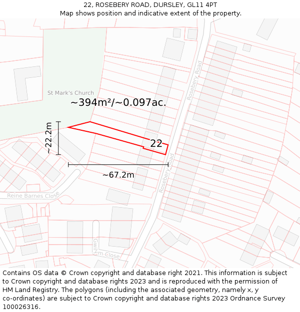 22, ROSEBERY ROAD, DURSLEY, GL11 4PT: Plot and title map