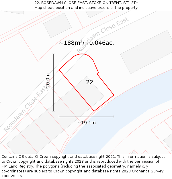 22, ROSEDAWN CLOSE EAST, STOKE-ON-TRENT, ST1 3TH: Plot and title map