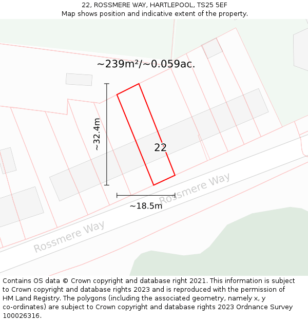 22, ROSSMERE WAY, HARTLEPOOL, TS25 5EF: Plot and title map