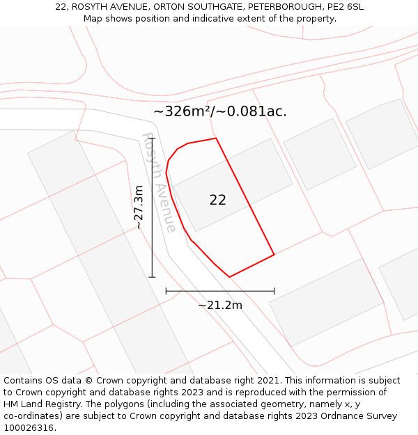 22, ROSYTH AVENUE, ORTON SOUTHGATE, PETERBOROUGH, PE2 6SL: Plot and title map