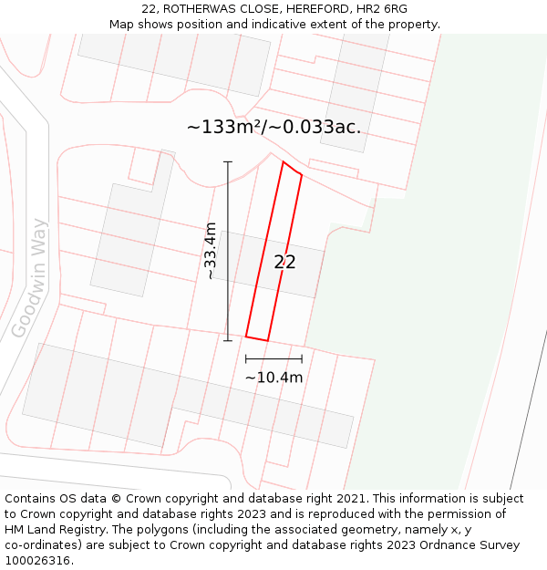 22, ROTHERWAS CLOSE, HEREFORD, HR2 6RG: Plot and title map