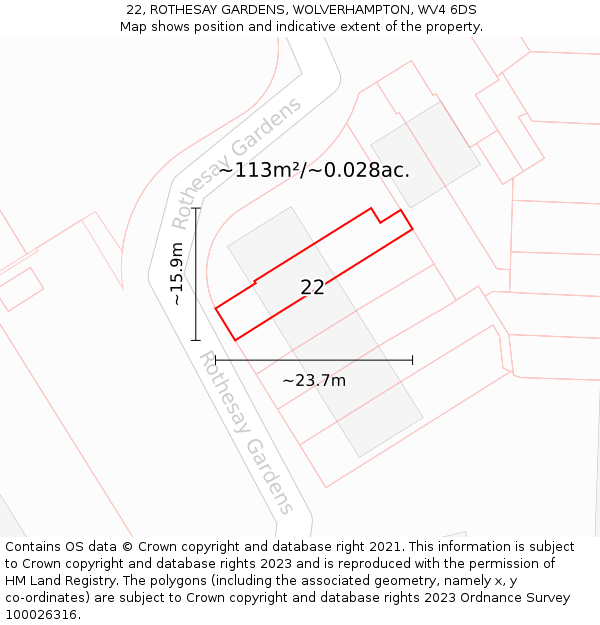 22, ROTHESAY GARDENS, WOLVERHAMPTON, WV4 6DS: Plot and title map