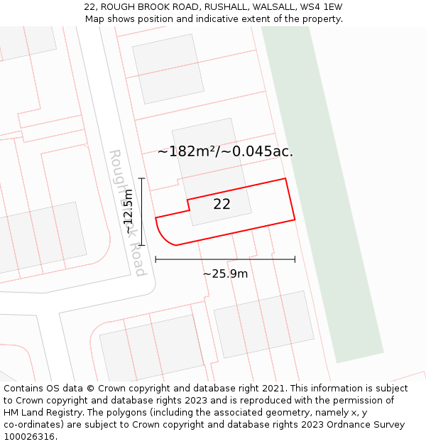 22, ROUGH BROOK ROAD, RUSHALL, WALSALL, WS4 1EW: Plot and title map