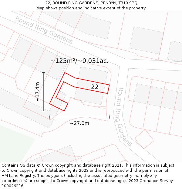 22, ROUND RING GARDENS, PENRYN, TR10 9BQ: Plot and title map