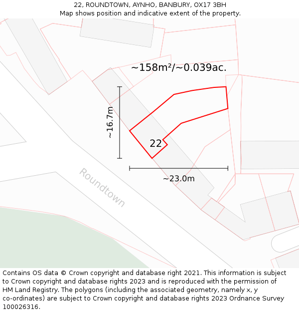22, ROUNDTOWN, AYNHO, BANBURY, OX17 3BH: Plot and title map