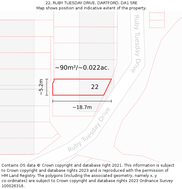 22, RUBY TUESDAY DRIVE, DARTFORD, DA1 5RE: Plot and title map