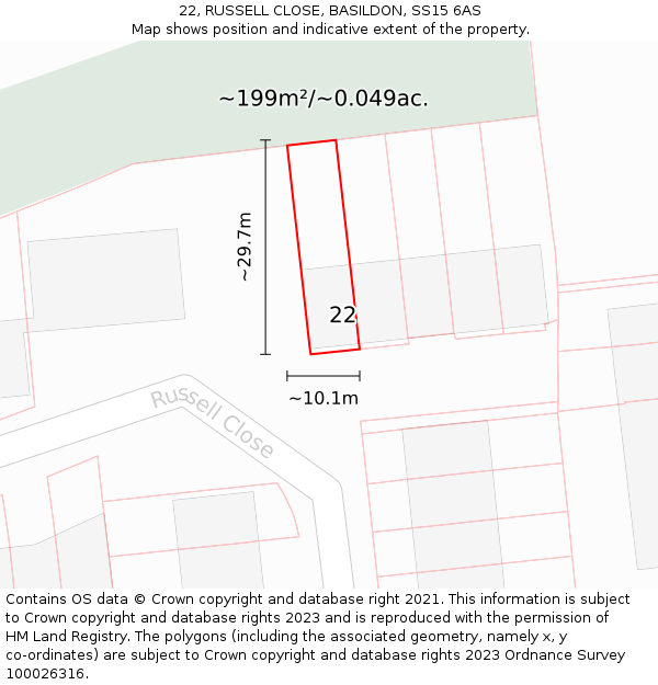 22, RUSSELL CLOSE, BASILDON, SS15 6AS: Plot and title map