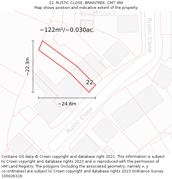 22, RUSTIC CLOSE, BRAINTREE, CM7 3RX: Plot and title map