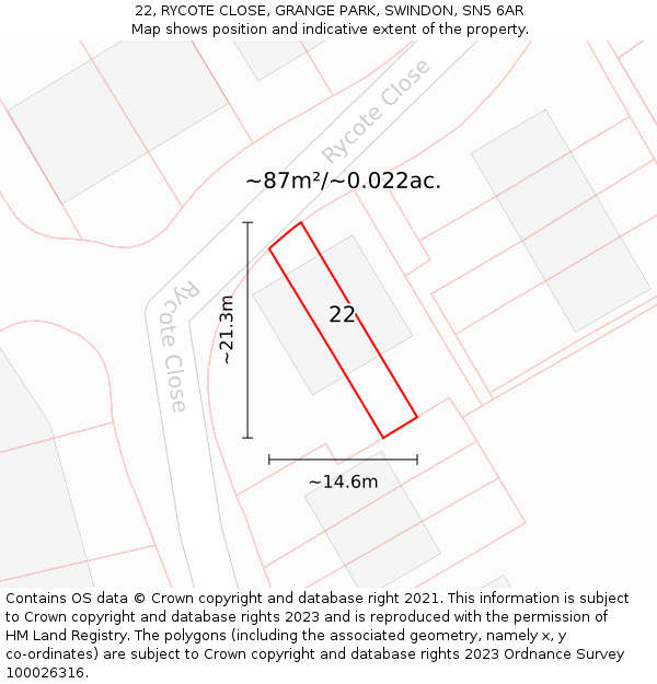 22, RYCOTE CLOSE, GRANGE PARK, SWINDON, SN5 6AR: Plot and title map