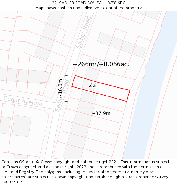 22, SADLER ROAD, WALSALL, WS8 6BG: Plot and title map