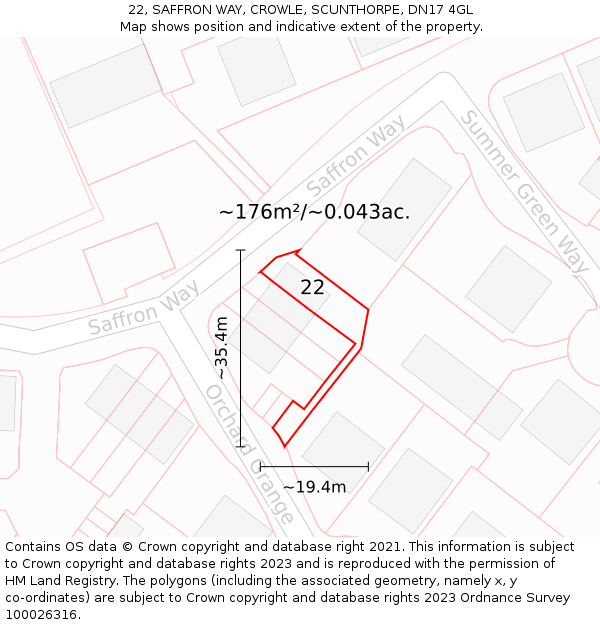 22, SAFFRON WAY, CROWLE, SCUNTHORPE, DN17 4GL: Plot and title map