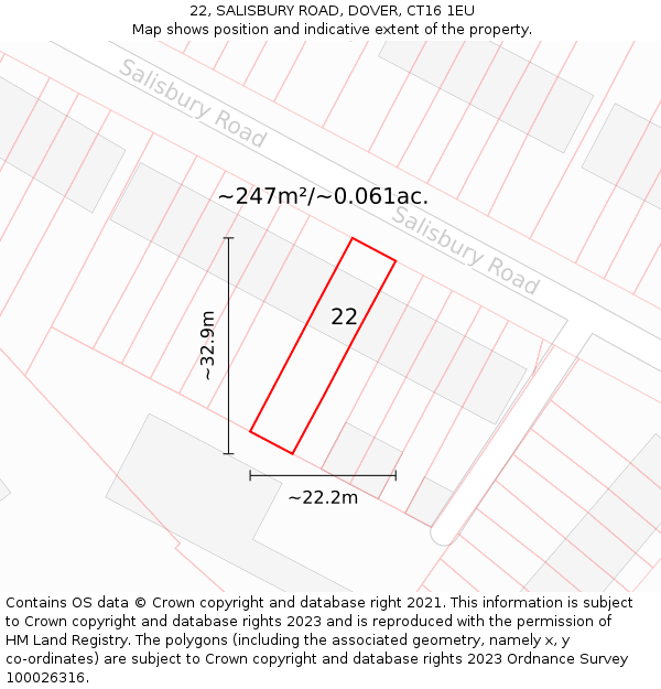 22, SALISBURY ROAD, DOVER, CT16 1EU: Plot and title map