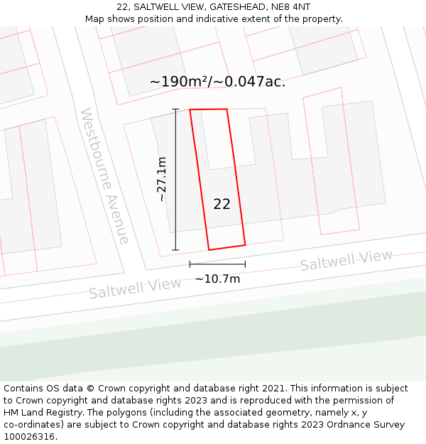 22, SALTWELL VIEW, GATESHEAD, NE8 4NT: Plot and title map