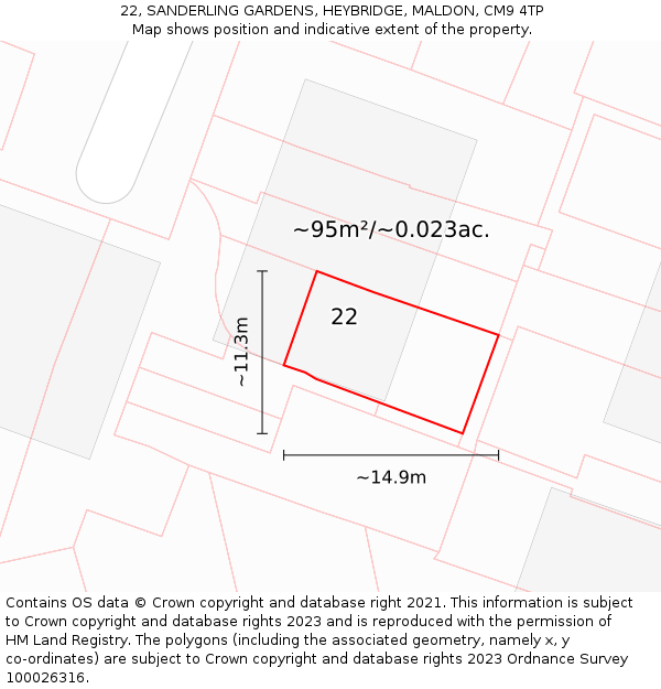 22, SANDERLING GARDENS, HEYBRIDGE, MALDON, CM9 4TP: Plot and title map