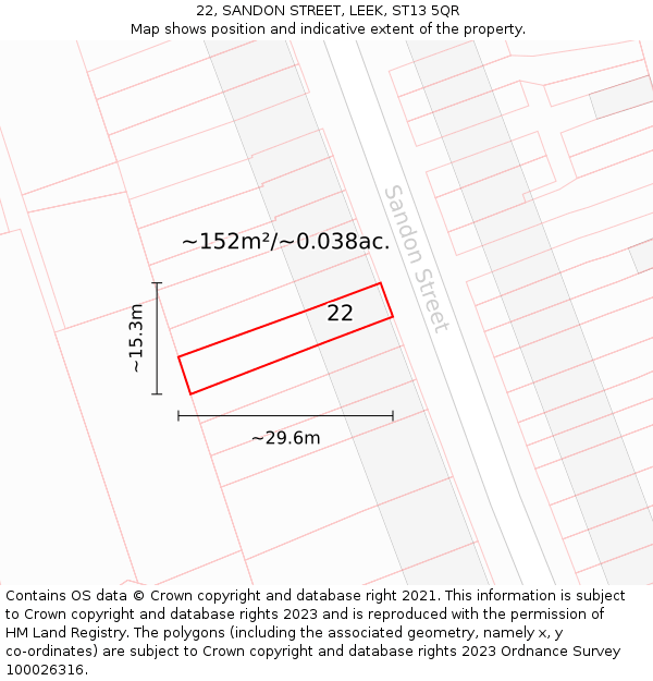 22, SANDON STREET, LEEK, ST13 5QR: Plot and title map