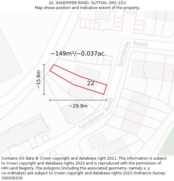 22, SANDPIPER ROAD, SUTTON, SM1 2ZU: Plot and title map