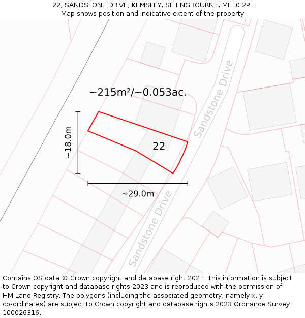 22, SANDSTONE DRIVE, KEMSLEY, SITTINGBOURNE, ME10 2PL: Plot and title map