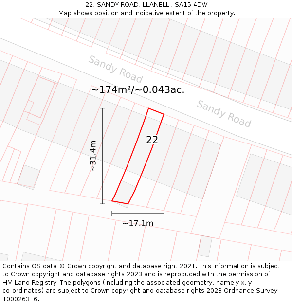 22, SANDY ROAD, LLANELLI, SA15 4DW: Plot and title map