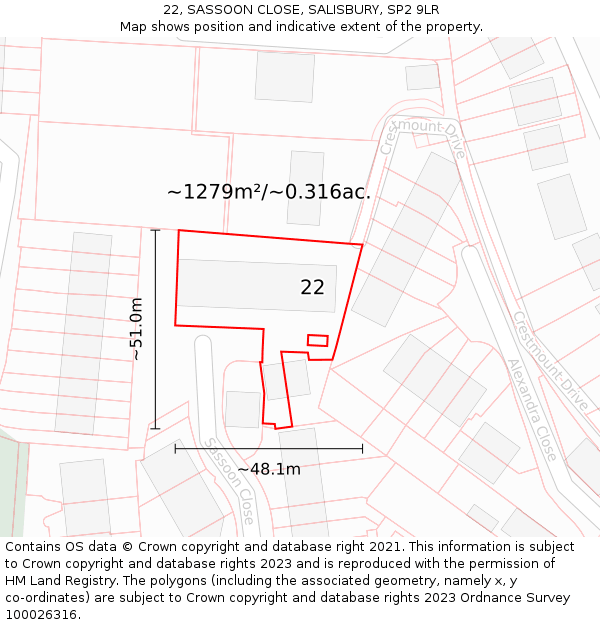 22, SASSOON CLOSE, SALISBURY, SP2 9LR: Plot and title map