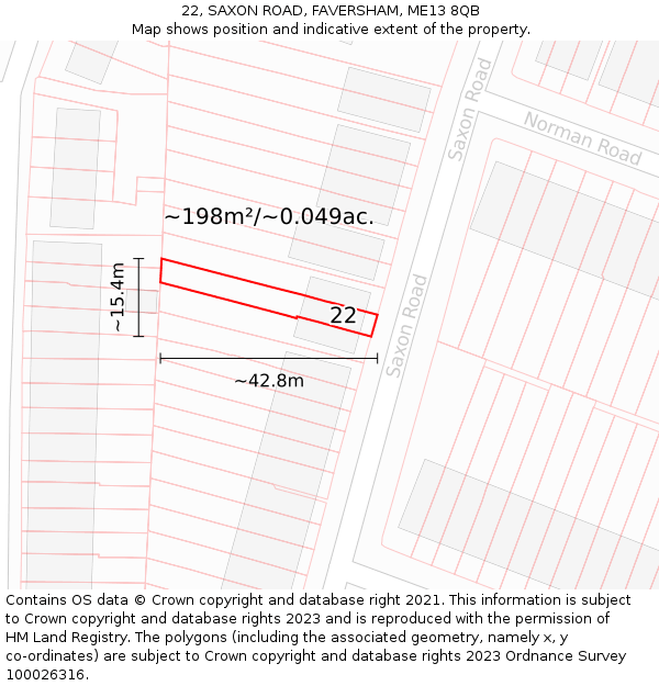 22, SAXON ROAD, FAVERSHAM, ME13 8QB: Plot and title map