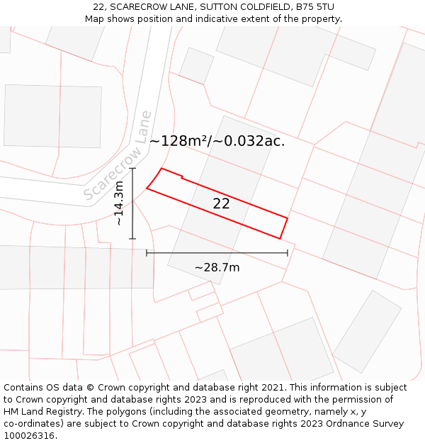 22, SCARECROW LANE, SUTTON COLDFIELD, B75 5TU: Plot and title map