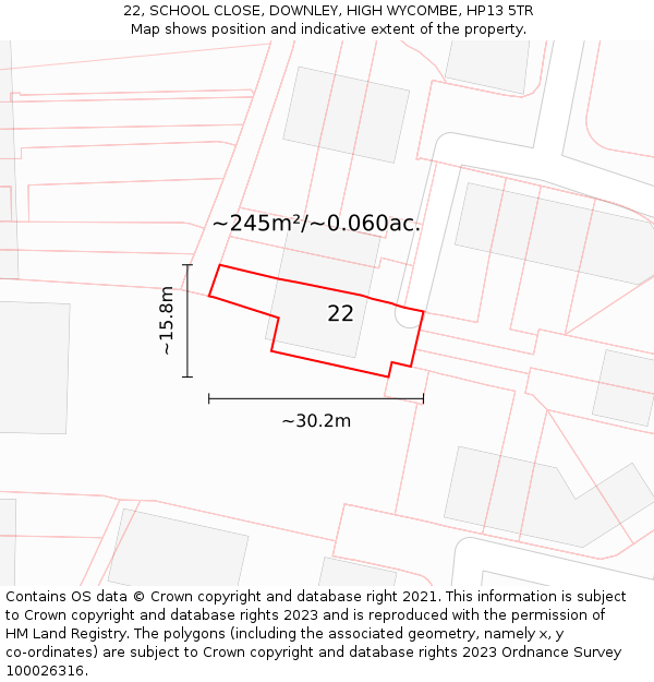 22, SCHOOL CLOSE, DOWNLEY, HIGH WYCOMBE, HP13 5TR: Plot and title map