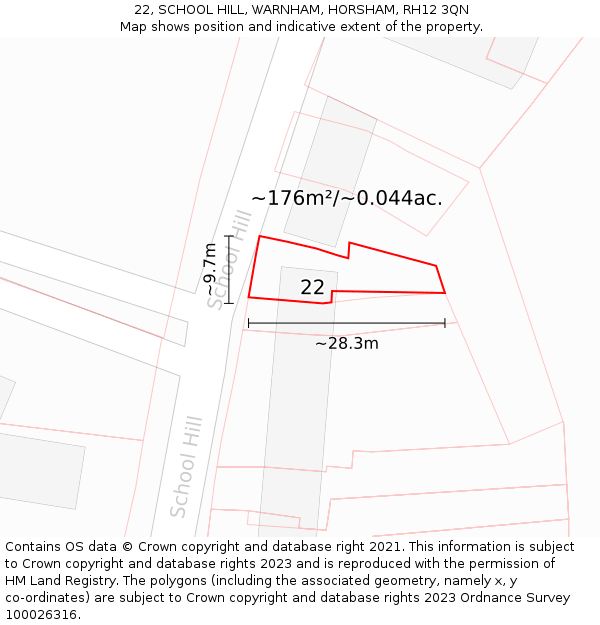 22, SCHOOL HILL, WARNHAM, HORSHAM, RH12 3QN: Plot and title map