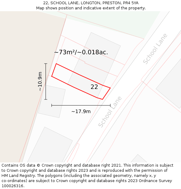 22, SCHOOL LANE, LONGTON, PRESTON, PR4 5YA: Plot and title map