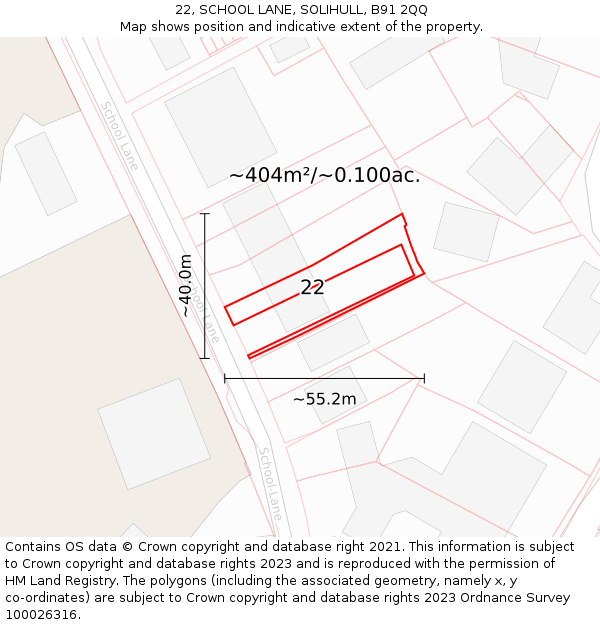 22, SCHOOL LANE, SOLIHULL, B91 2QQ: Plot and title map