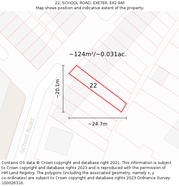 22, SCHOOL ROAD, EXETER, EX2 9AF: Plot and title map