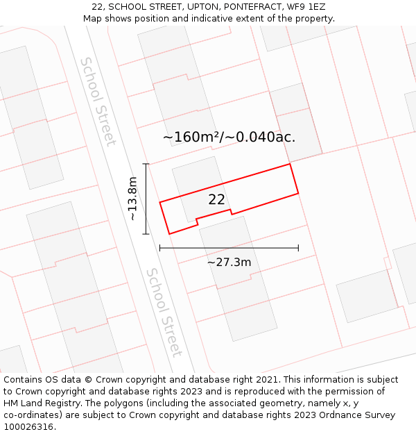 22, SCHOOL STREET, UPTON, PONTEFRACT, WF9 1EZ: Plot and title map