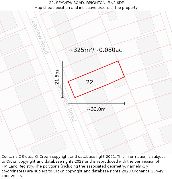 22, SEAVIEW ROAD, BRIGHTON, BN2 6DF: Plot and title map