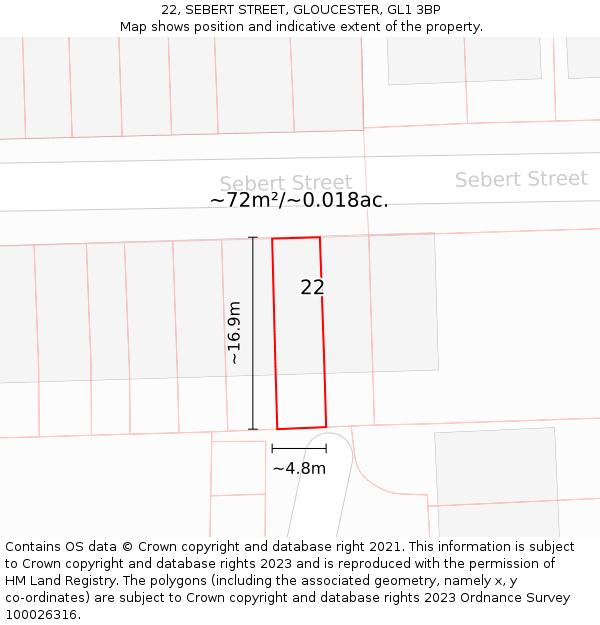22, SEBERT STREET, GLOUCESTER, GL1 3BP: Plot and title map