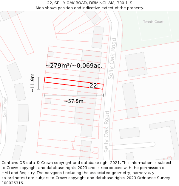 22, SELLY OAK ROAD, BIRMINGHAM, B30 1LS: Plot and title map