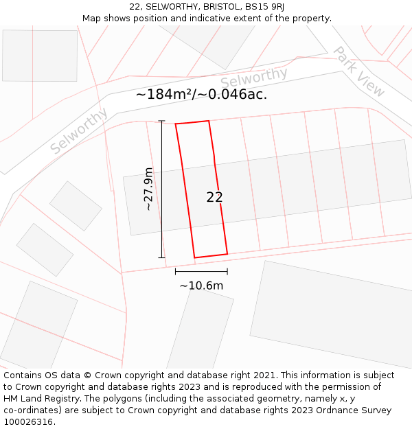 22, SELWORTHY, BRISTOL, BS15 9RJ: Plot and title map