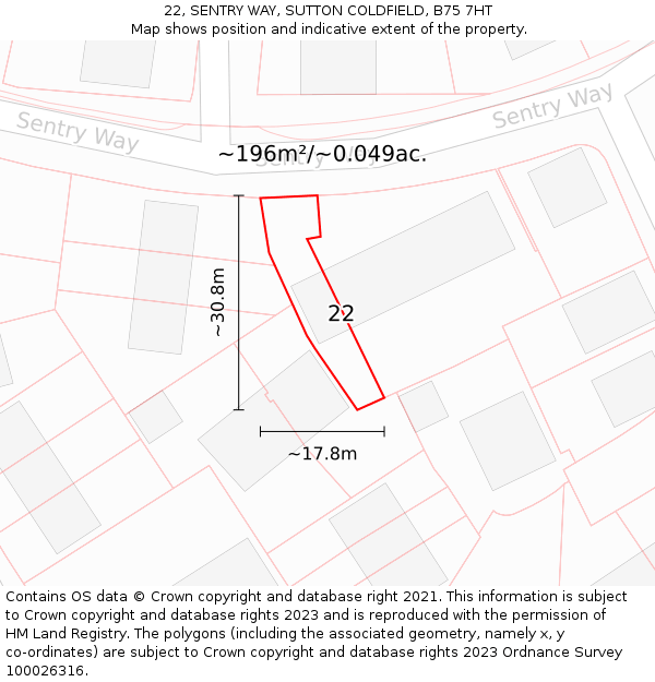 22, SENTRY WAY, SUTTON COLDFIELD, B75 7HT: Plot and title map