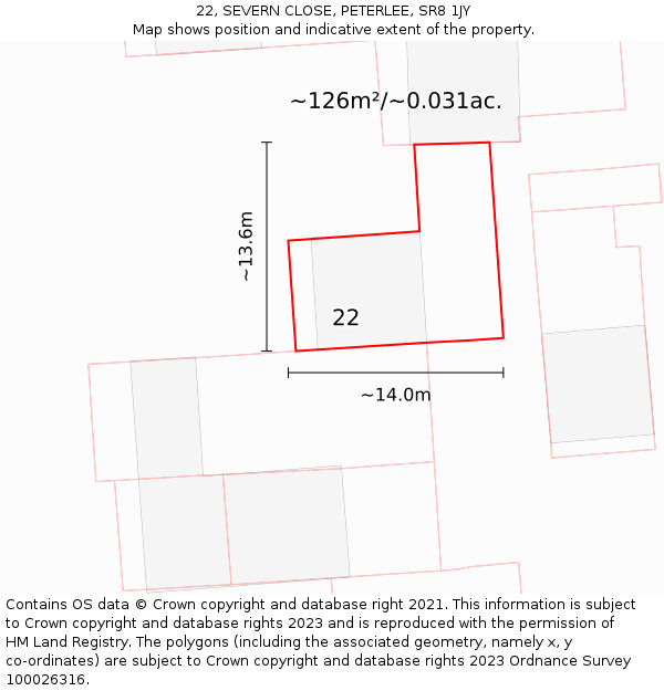 22, SEVERN CLOSE, PETERLEE, SR8 1JY: Plot and title map