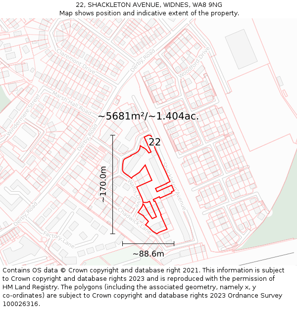 22, SHACKLETON AVENUE, WIDNES, WA8 9NG: Plot and title map