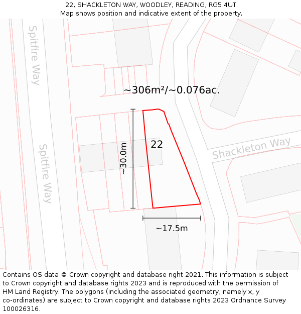22, SHACKLETON WAY, WOODLEY, READING, RG5 4UT: Plot and title map