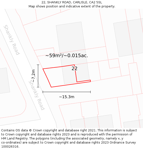 22, SHANKLY ROAD, CARLISLE, CA2 5SL: Plot and title map