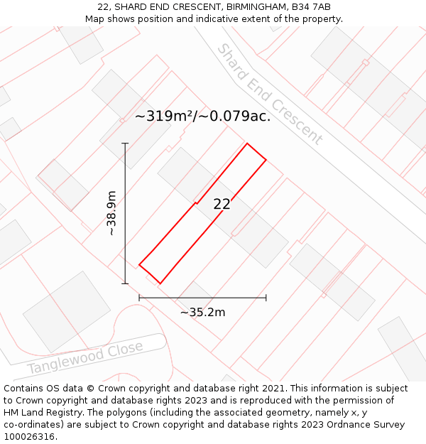 22, SHARD END CRESCENT, BIRMINGHAM, B34 7AB: Plot and title map
