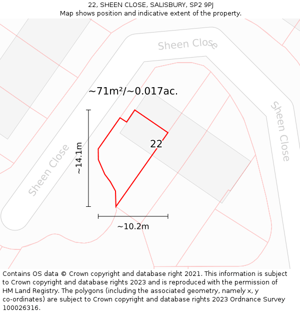 22, SHEEN CLOSE, SALISBURY, SP2 9PJ: Plot and title map