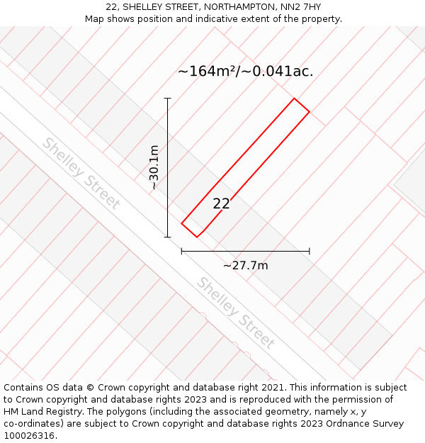 22, SHELLEY STREET, NORTHAMPTON, NN2 7HY: Plot and title map