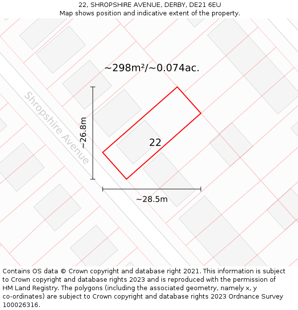 22, SHROPSHIRE AVENUE, DERBY, DE21 6EU: Plot and title map