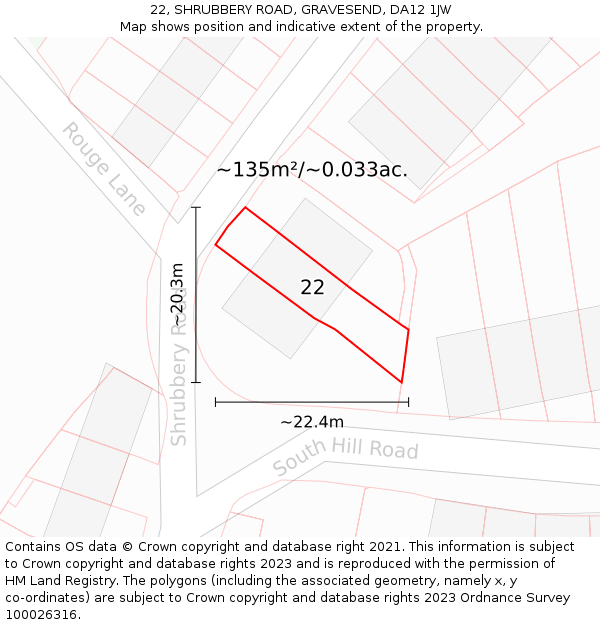 22, SHRUBBERY ROAD, GRAVESEND, DA12 1JW: Plot and title map