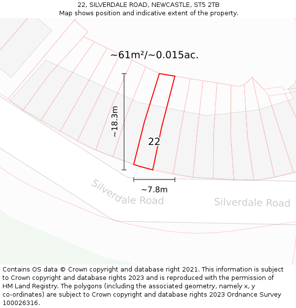 22, SILVERDALE ROAD, NEWCASTLE, ST5 2TB: Plot and title map