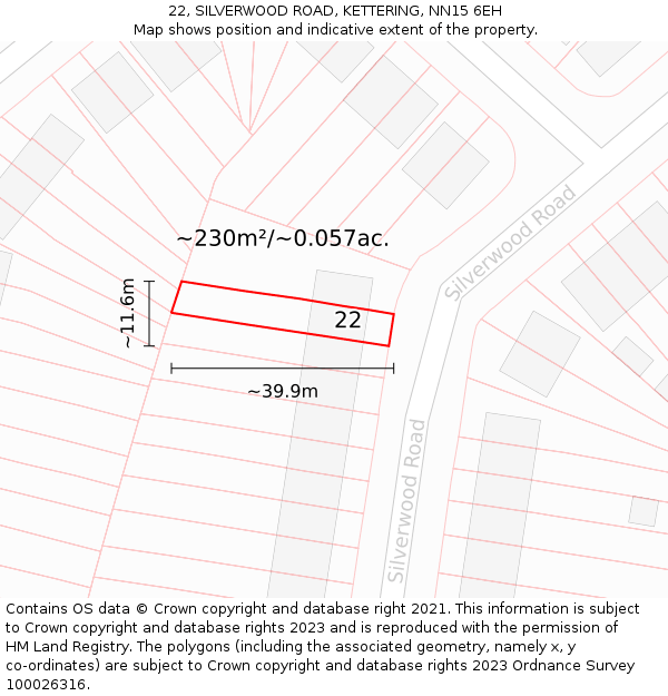 22, SILVERWOOD ROAD, KETTERING, NN15 6EH: Plot and title map