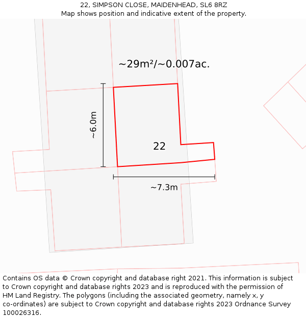 22, SIMPSON CLOSE, MAIDENHEAD, SL6 8RZ: Plot and title map
