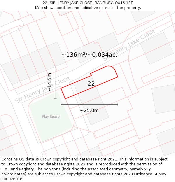 22, SIR HENRY JAKE CLOSE, BANBURY, OX16 1ET: Plot and title map